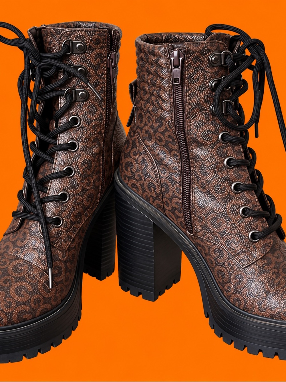 Chunky Brown Lace-Up Platform Ankle Boots